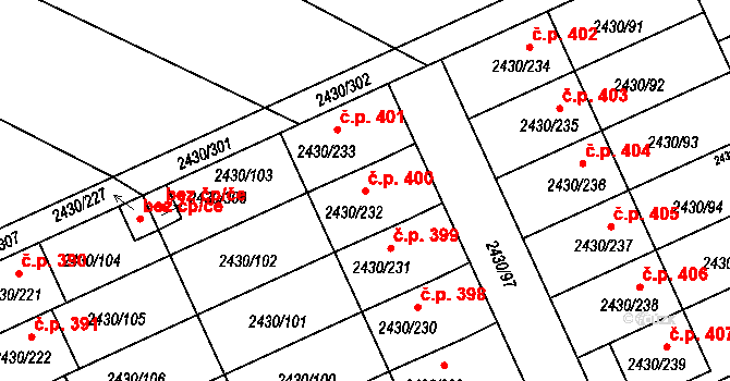 Dačice V 400, Dačice na parcele st. 2430/232 v KÚ Dačice, Katastrální mapa