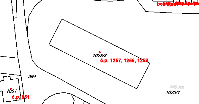 Frýdlant 1256,1257,1258 na parcele st. 1023/3 v KÚ Frýdlant, Katastrální mapa