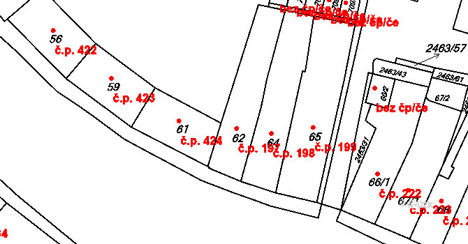 Bor 197 na parcele st. 62 v KÚ Bor u Tachova, Katastrální mapa