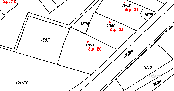 Kladruby 20, Chlumec nad Cidlinou na parcele st. 1021 v KÚ Chlumec nad Cidlinou, Katastrální mapa