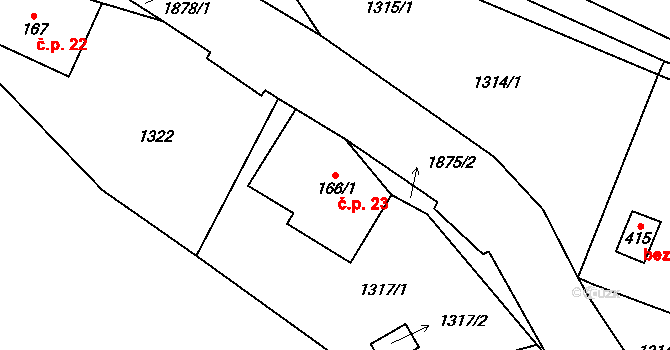 Chuchelna 23 na parcele st. 166/1 v KÚ Chuchelna, Katastrální mapa