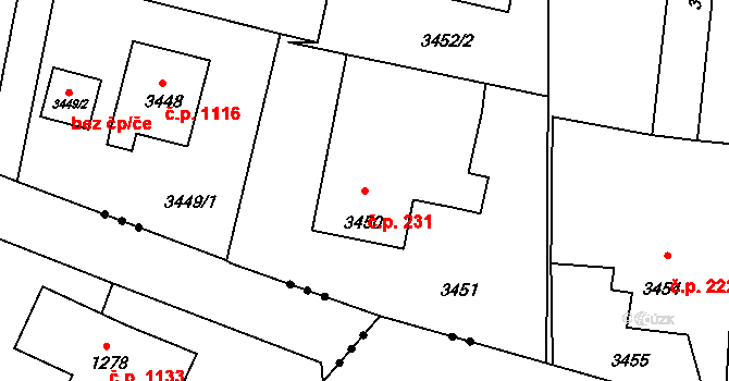 Lutyně 231, Orlová na parcele st. 3450 v KÚ Horní Lutyně, Katastrální mapa