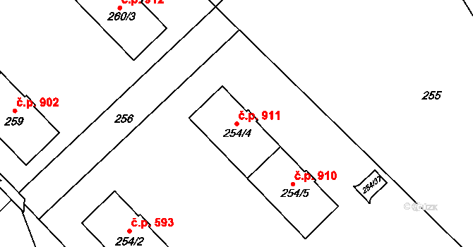 Poruba 911, Orlová na parcele st. 254/4 v KÚ Poruba u Orlové, Katastrální mapa