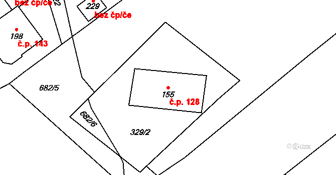 Juřinka 128, Valašské Meziříčí na parcele st. 155 v KÚ Juřinka, Katastrální mapa