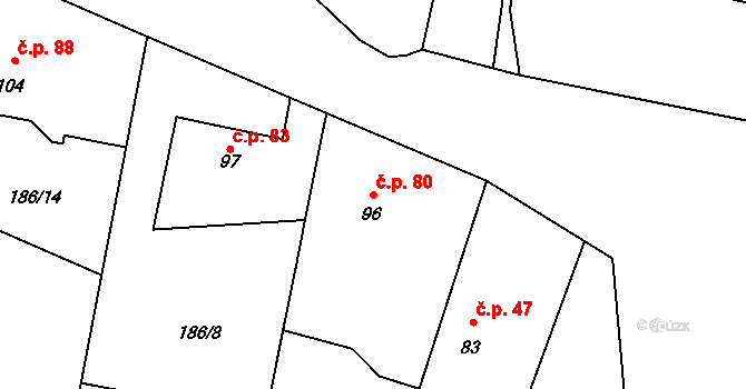 Mlékosrby 80 na parcele st. 96 v KÚ Mlékosrby, Katastrální mapa