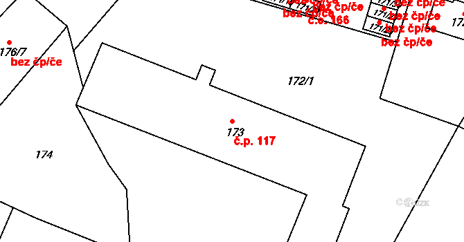 Chuderov 117 na parcele st. 173 v KÚ Chuderov, Katastrální mapa