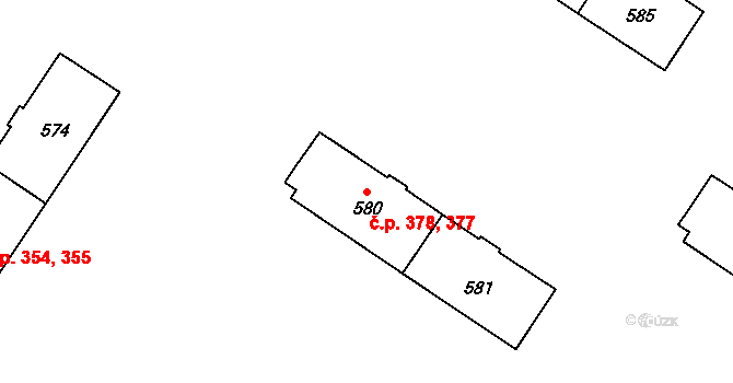 Milovice 377,378 na parcele st. 580 v KÚ Milovice nad Labem, Katastrální mapa