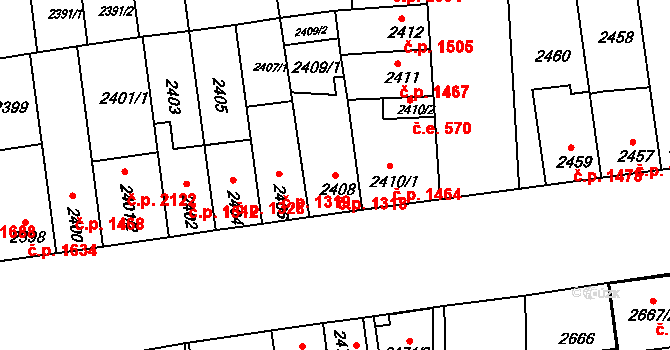 Líšeň 1318, Brno na parcele st. 2408 v KÚ Líšeň, Katastrální mapa