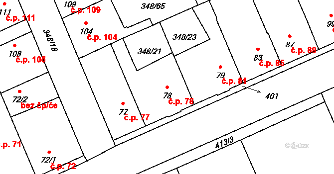 Černčice 78 na parcele st. 78 v KÚ Černčice u Loun, Katastrální mapa