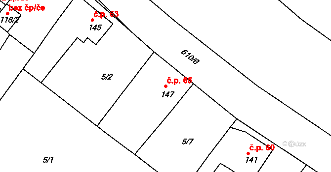 Velvěty 65, Rtyně nad Bílinou na parcele st. 147 v KÚ Velvěty, Katastrální mapa