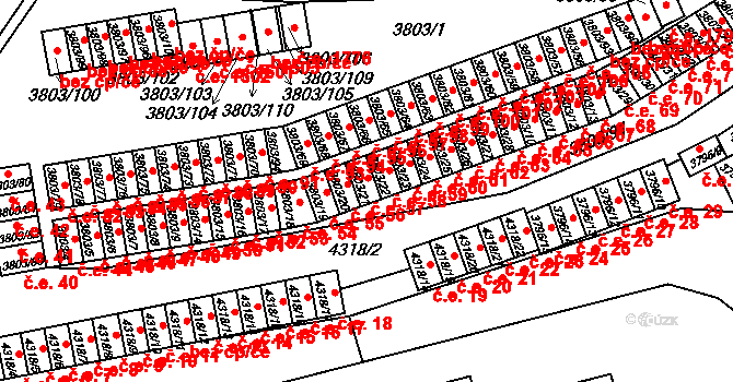 Teplice 57 na parcele st. 3803/21 v KÚ Teplice, Katastrální mapa