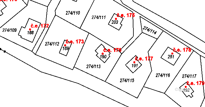 Skalka 176, Cheb na parcele st. 190 v KÚ Skalka u Chebu, Katastrální mapa