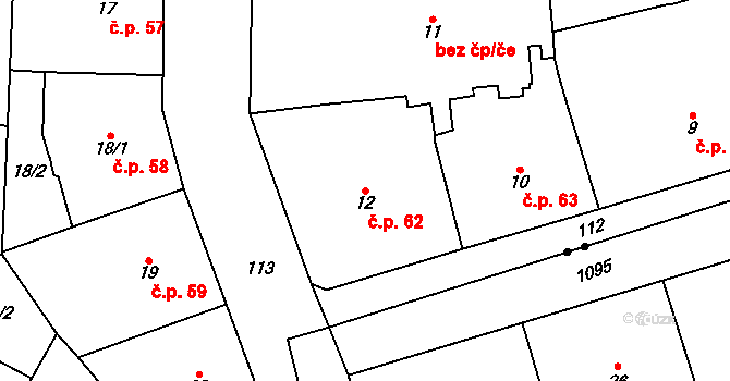 Josefov 62, Praha na parcele st. 12 v KÚ Josefov, Katastrální mapa