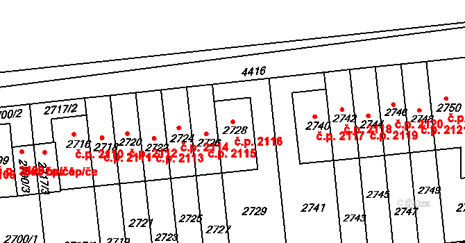 Žižkov 2116, Praha na parcele st. 2728 v KÚ Žižkov, Katastrální mapa