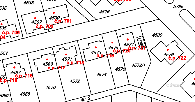 Záběhlice 719, Praha na parcele st. 4573 v KÚ Záběhlice, Katastrální mapa