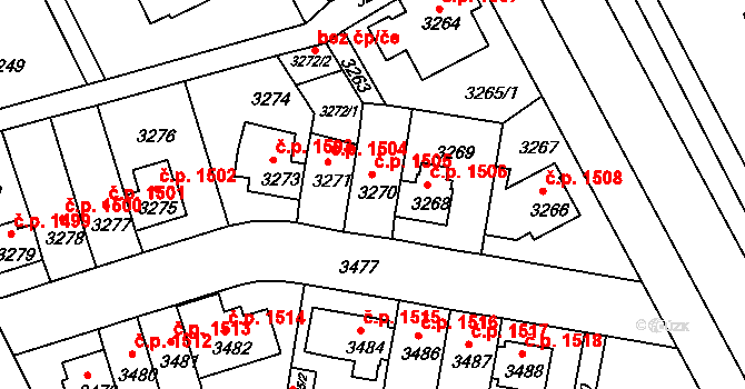 Záběhlice 1505, Praha na parcele st. 3270 v KÚ Záběhlice, Katastrální mapa