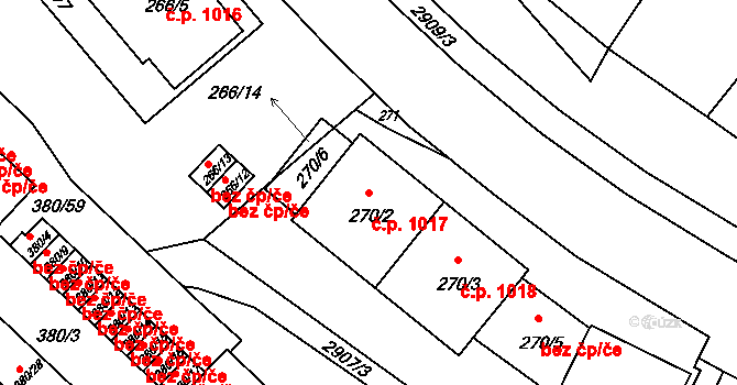 Braník 1017, Praha na parcele st. 270/2 v KÚ Braník, Katastrální mapa