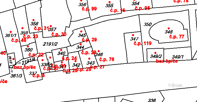 Střešovice 76, Praha na parcele st. 346 v KÚ Střešovice, Katastrální mapa