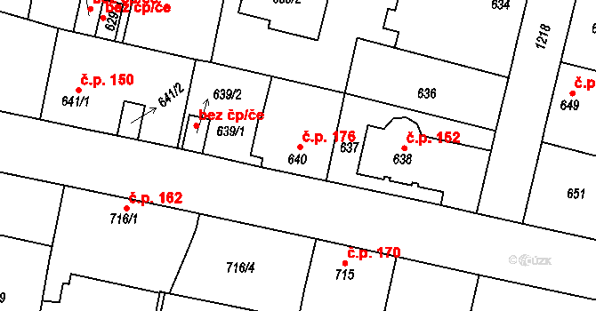 Nebušice 176, Praha na parcele st. 640 v KÚ Nebušice, Katastrální mapa