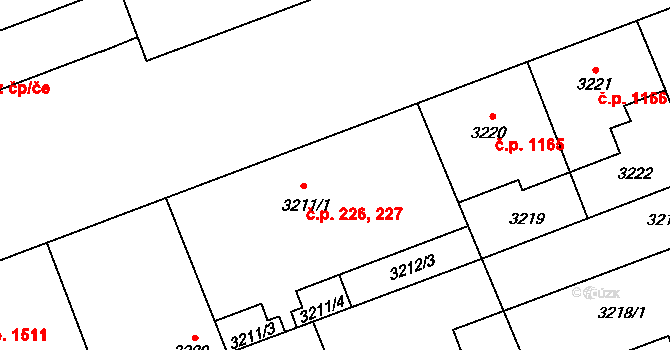 Libeň 227, Praha na parcele st. 3212/1 v KÚ Libeň, Katastrální mapa