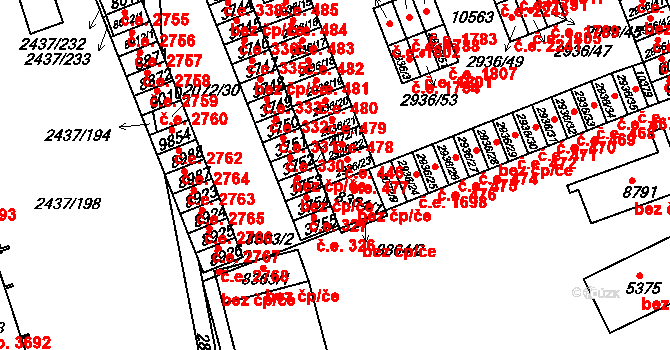 Hodonín 477 na parcele st. 2936/23 v KÚ Hodonín, Katastrální mapa