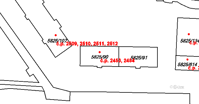 Česká Lípa 2453,2454 na parcele st. 5825/90 v KÚ Česká Lípa, Katastrální mapa