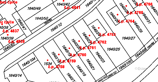 Chomutov 4761 na parcele st. 1640/20 v KÚ Chomutov I, Katastrální mapa