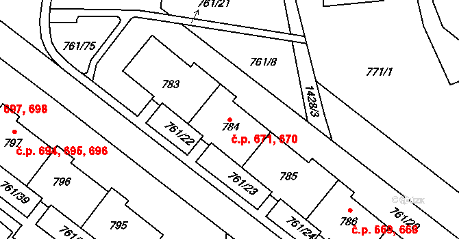 Chrastava 670,671 na parcele st. 784 v KÚ Chrastava I, Katastrální mapa