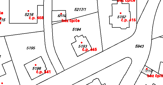 Liberec II-Nové Město 445, Liberec na parcele st. 5193 v KÚ Liberec, Katastrální mapa