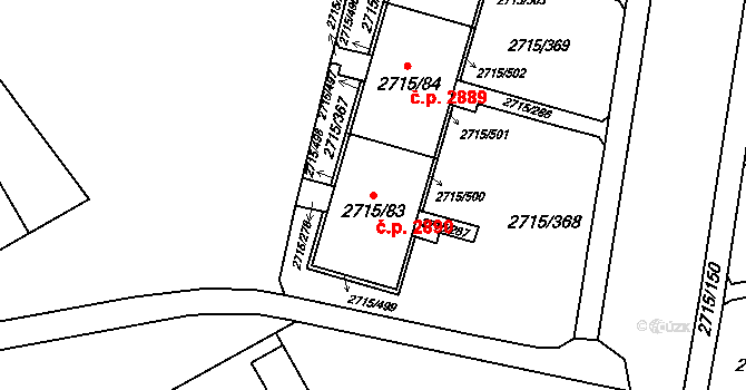 Hranice 2890, Karviná na parcele st. 2715/83 v KÚ Karviná-město, Katastrální mapa