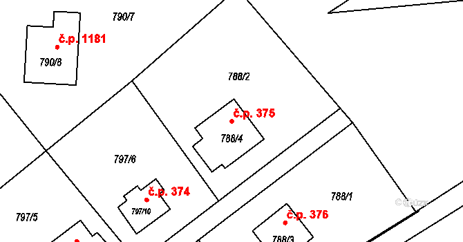 Ráj 375, Karviná na parcele st. 788/4 v KÚ Ráj, Katastrální mapa