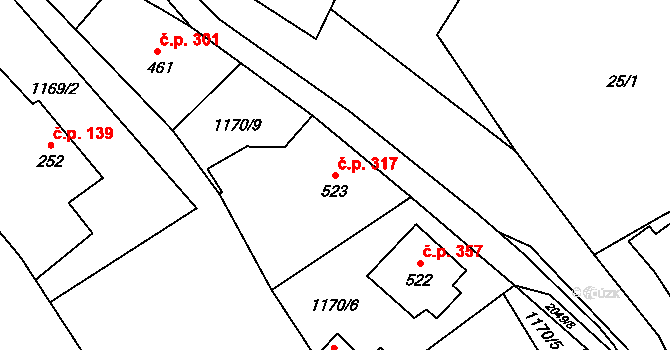 Rokytnice 317, Vsetín na parcele st. 523 v KÚ Rokytnice u Vsetína, Katastrální mapa