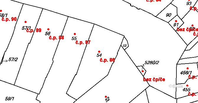 Vnitřní Město 86, Plzeň na parcele st. 54 v KÚ Plzeň, Katastrální mapa