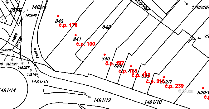 Troubsko 187 na parcele st. 840 v KÚ Troubsko, Katastrální mapa