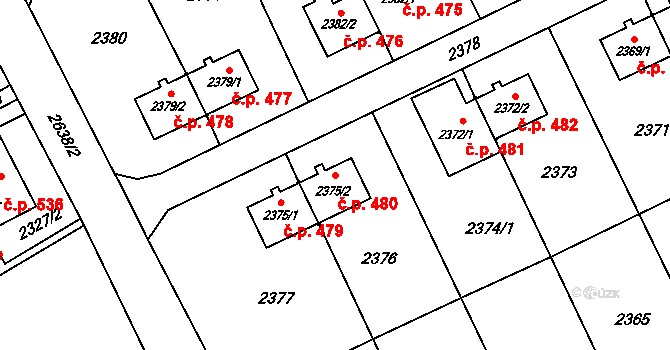 Prostřední Suchá 480, Havířov na parcele st. 2375/2 v KÚ Prostřední Suchá, Katastrální mapa