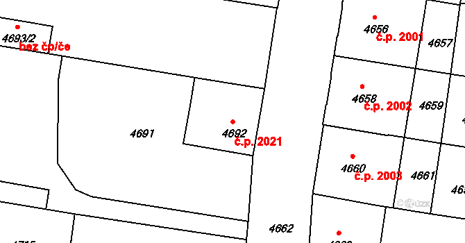 České Budějovice 3 2021, České Budějovice na parcele st. 4692 v KÚ České Budějovice 3, Katastrální mapa