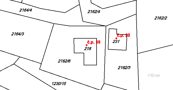 Petroupec 19, Petroupim na parcele st. 218 v KÚ Petroupim, Katastrální mapa