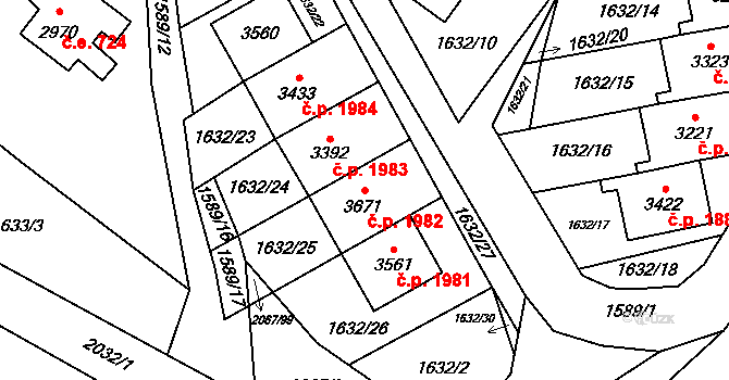Náchod 1982 na parcele st. 3671 v KÚ Náchod, Katastrální mapa
