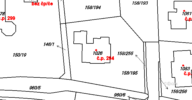 Háje 294, Cheb na parcele st. 1026 v KÚ Háje u Chebu, Katastrální mapa