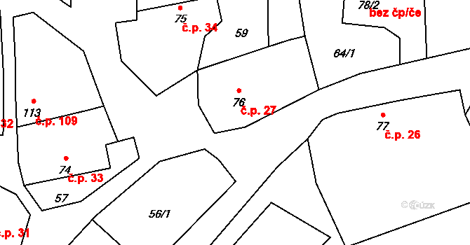 Krpy 27, Kropáčova Vrutice na parcele st. 76 v KÚ Krpy, Katastrální mapa