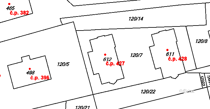 Švihov 427 na parcele st. 612 v KÚ Švihov u Klatov, Katastrální mapa