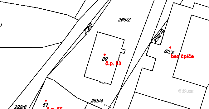 Koryta 63, Bezděkov na parcele st. 89 v KÚ Koryta u Bezděkova, Katastrální mapa