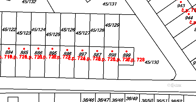 Hovorčovice 726 na parcele st. 887 v KÚ Hovorčovice, Katastrální mapa