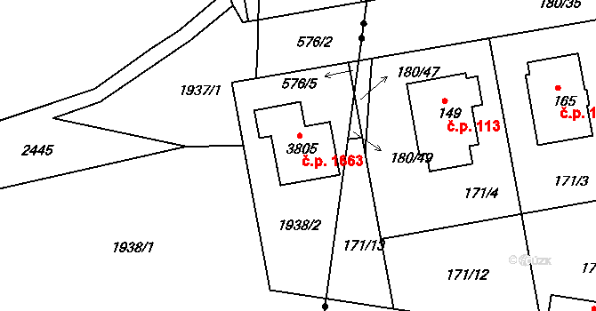 Humpolec 1663 na parcele st. 3805 v KÚ Humpolec, Katastrální mapa