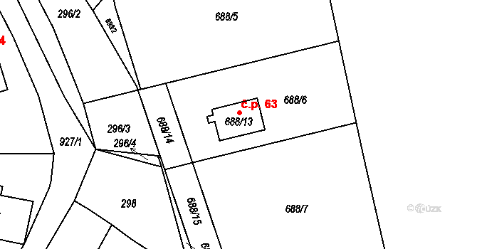 Přívozec 63, Blížejov na parcele st. 688/13 v KÚ Přívozec, Katastrální mapa