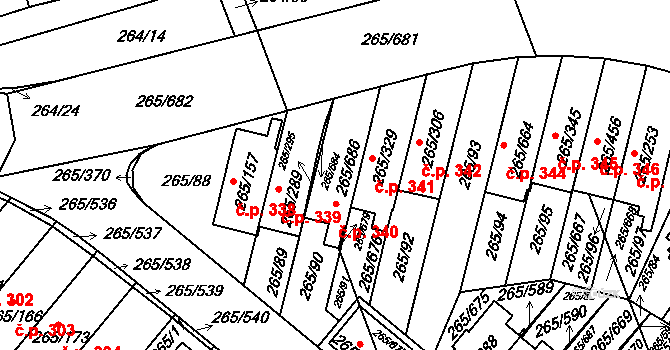 Újezd u Průhonic 340, Praha na parcele st. 265/686 v KÚ Újezd u Průhonic, Katastrální mapa