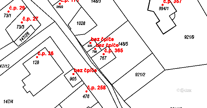 Humny 365, Pchery na parcele st. 767 v KÚ Pchery, Katastrální mapa