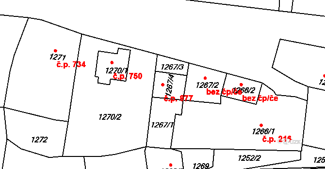 Klobouky u Brna 877 na parcele st. 1267/4 v KÚ Klobouky u Brna, Katastrální mapa