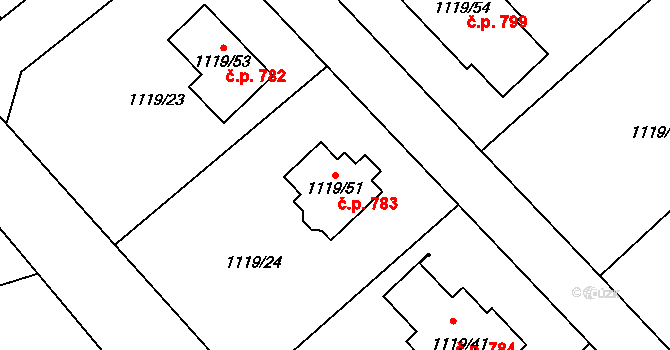 Štětí 783 na parcele st. 1119/51 v KÚ Štětí I, Katastrální mapa