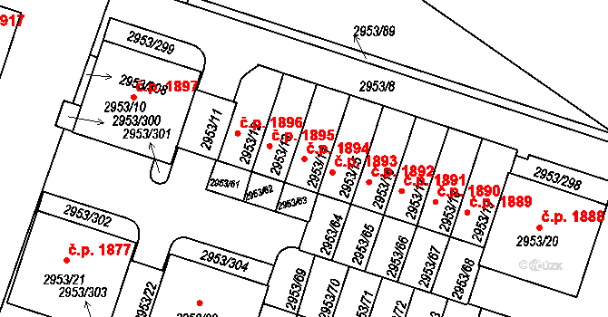 Kadaň 1894 na parcele st. 2953/14 v KÚ Kadaň, Katastrální mapa
